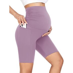 FULLSOFT Maternity Biker Shorts with Pockets Over Belly Summer 8'' High Waisted Workout Gym Active Pregnancy Short Leggings in Saudi Arabia