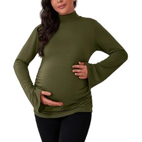 SWEETBUMP Mock Neck Maternity Shirt Bell Sleeve Maternity Tunic Tops for Pregnant Women Pregnancy Shirt