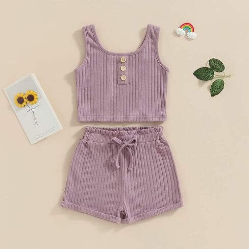 Molgkyo Toddler Baby Girl Summer Clothes Solid Color Sleeveless Ribbed Tank Tops Drawstring Shorts Sets 2Pcs Casual Outfits in Saudi Arabia