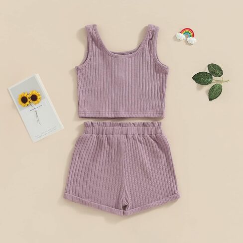Molgkyo Toddler Baby Girl Summer Clothes Solid Color Sleeveless Ribbed Tank Tops Drawstring Shorts Sets 2Pcs Casual Outfits in Saudi Arabia