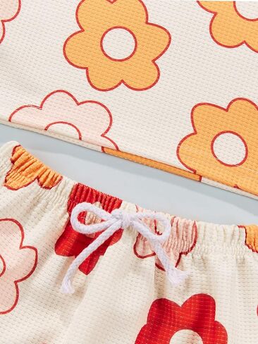Madjtlqy Baby Girls Outfit Set Summer Flower Printing Short Sleeve T-Shirt Tops + Elastic Waist Shorts Set in Saudi Arabia