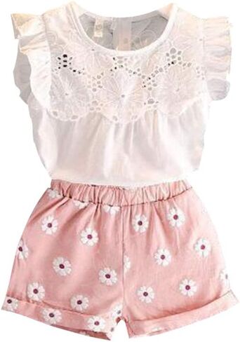 Xfglck 1-4T Toddler Kids Baby Girls Summer Outfits Clothes Watermelon Print Tops + Shorts Pants with Belt Short Set in Saudi Arabia