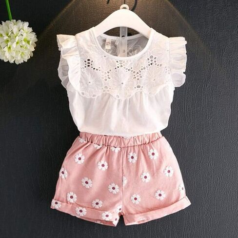 Xfglck 1-4T Toddler Kids Baby Girls Summer Outfits Clothes Watermelon Print Tops + Shorts Pants with Belt Short Set in Saudi Arabia