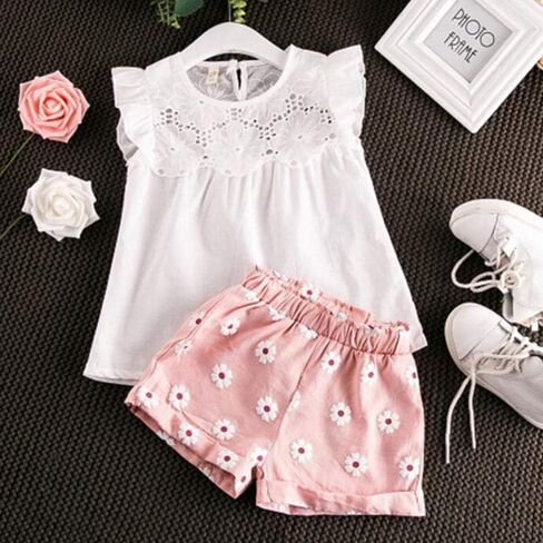 Xfglck 1-4T Toddler Kids Baby Girls Summer Outfits Clothes Watermelon Print Tops + Shorts Pants with Belt Short Set in Saudi Arabia