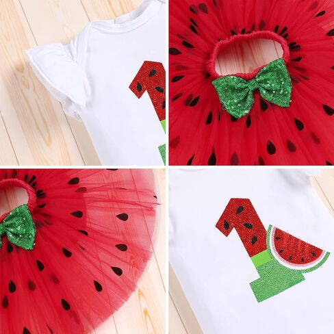 ODASDO Baby Girl's Fruit Theme 1st 2nd Birthday Party Cake Smash Outfit Romper Skirt Headband Leg Warmers 4pcs Set in Saudi Arabia