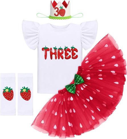 ODASDO Baby Girl's Fruit Theme 1st 2nd Birthday Party Cake Smash Outfit Romper Skirt Headband Leg Warmers 4pcs Set in Saudi Arabia