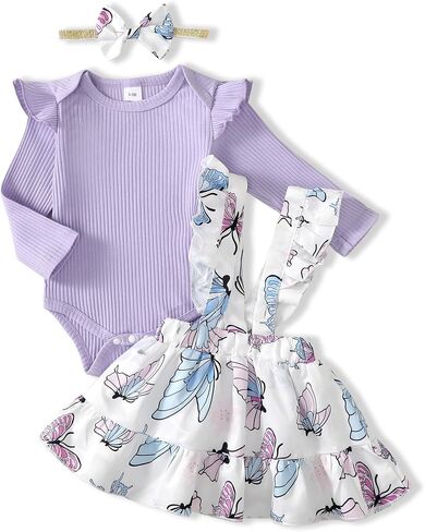 Kucnuzki Newborn Baby Girl Clothes Toddler Long Sleeve Ruffle Romper Top Infant Skirt Set Little Girl Overall Dress in Saudi Arabia