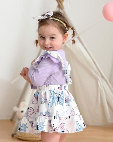 Kucnuzki Newborn Baby Girl Clothes Toddler Long Sleeve Ruffle Romper Top Infant Skirt Set Little Girl Overall Dress in Saudi Arabia