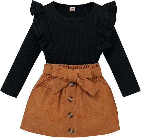 ملابس Kupretty للأطفال حديثي الولادة ملابس الخريف والشتاء ذات الياقة المدورة بلوفر منسوج متين بأزرار منقوشة تنانير صغيرة مجموعة ملابس in Kuwait