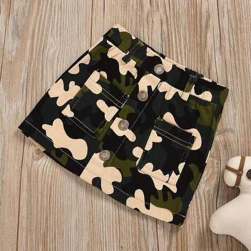 Toddler Baby Girls Camouflage Outfit Black Letter Tops T-Shirt + Skirt Dress Shorts Summer Two Piece Clothes Set in Saudi Arabia
