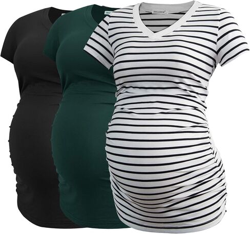 Smallshow Women's V Neck Maternity Clothes Tops Side Ruched Pregnancy T Shirt in Saudi Arabia