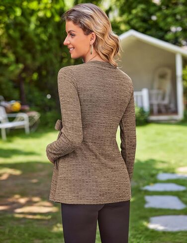 Ekouaer قمصان الأمومة النسائية طويلة الأكمام قمم الحمل عارضة مضلع متماسكة الحوامل البلوزات S-XXL in Kuwait