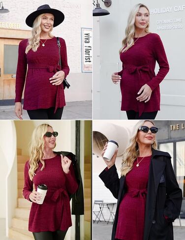Ekouaer Women's Maternity Shirts Long Sleeve Pregnancy Tops Casual Ribbed Knit Winter Pregnant Blouses in Kuwait