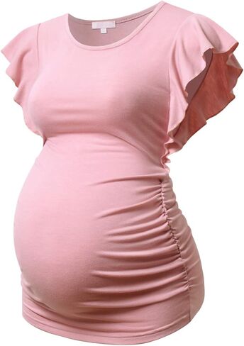 Bhome Maternity Tops Flying Shorts Sleeve Tshirt Side Ruched Pregnant Blouse Casual Pregnancy Tunic in Saudi Arabia