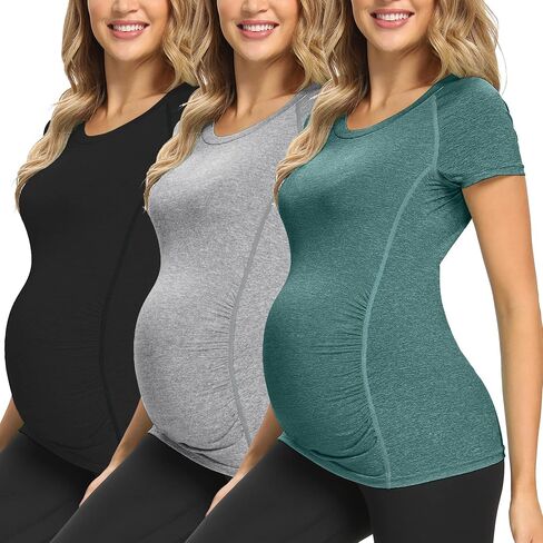 قمصان اليوغا النسائية النشطة للحمل بأكمام قصيرة من GLAMIX، ملابس رياضية للحمل in Kuwait