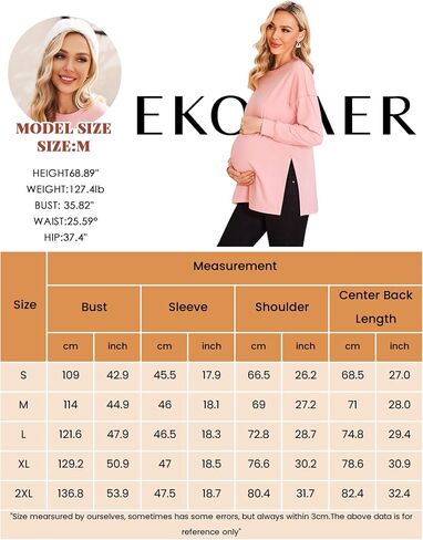 Ekouaer Women’s Maternity Shirts Long Sleeve Split Side Pregnancy Tee Top Tunic Blouse Casual Mama Clothes in Saudi Arabia