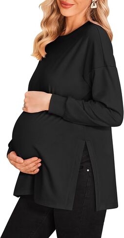 Ekouaer Women’s Maternity Shirts Long Sleeve Split Side Pregnancy Tee Top Tunic Blouse Casual Mama Clothes in Saudi Arabia