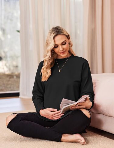 Ekouaer Women’s Maternity Shirts Long Sleeve Split Side Pregnancy Tee Top Tunic Blouse Casual Mama Clothes in Saudi Arabia