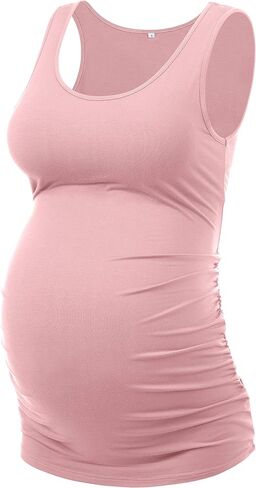 Peauty "Long Enough to Cover Hip Maternity Side Ruch Tank Tops/Basic Maternity Tops for Summer Casual Wear (S-3XL) in Saudi Arabia