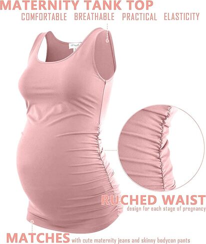 Peauty "Long Enough to Cover Hip Maternity Side Ruch Tank Tops/Basic Maternity Tops for Summer Casual Wear (S-3XL) in Saudi Arabia