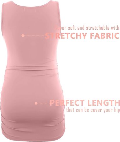 Peauty "Long Enough to Cover Hip Maternity Side Ruch Tank Tops/Basic Maternity Tops for Summer Casual Wear (S-3XL) in Saudi Arabia