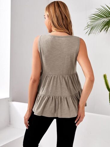 Floerns Women's Maternity Sleeveless Ruffle Hem Ruched Peplum Tank Tops in Saudi Arabia
