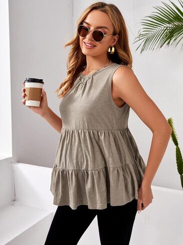 Floerns Women's Maternity Sleeveless Ruffle Hem Ruched Peplum Tank Tops in Saudi Arabia