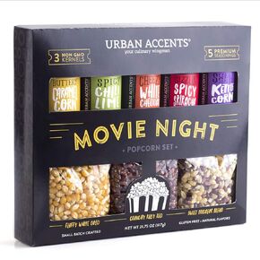 Urban Accents MOVIE NIGHT مجموعة متنوعة من حبات الفشار وتوابل الفشار (مجموعة من 8) - 3 عبوات نواة الفشار غير المعدلة وراثيًا و5 توابل للوجبات الخفيفة من الفشار الذواقة in Saudi Arabia