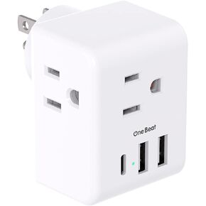 Multi Plug Outlet Extender, Power Strip Non Surge Protector Electric Outlet Splitter with 3 USB Wall Charger (1 USB C), Multiple Outlet Expander for Cruise, Dorm, Travel, Home, Office