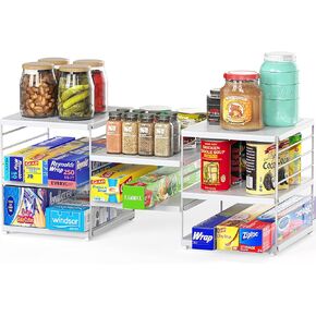 Simple Houseware 2PK Expendable Kitchen Counter Cabinet Shelf Organizer, White in Saudi Arabia