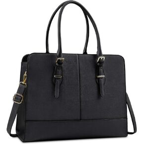 Laptop Bag for Women Leather Work Tote 15.6 Inch Laptop for Computer Bag Waterproof Business Office Professional Large Capacity Handbag Shoulder Bag Black