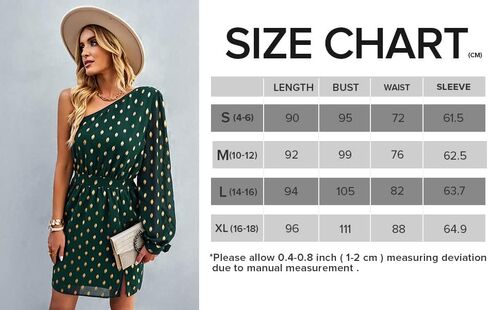 Women's Casual Summer One Shoulder Long Sleeve Chiffon Dresses 2023 Spring Boho Swiss Dot Split Flowy Short Mini A-Line Dress Green XL in Kuwait
