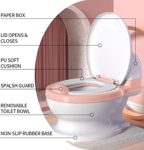 Potty Training Toilet, Realistic Potty Training Seat, Toddler Potty Chair with Soft Seat, Removable Potty Pot, Toilet Tissue Dispenser and Splash Guard, Non-Slip for Toddler& Baby& Kids in Kuwait