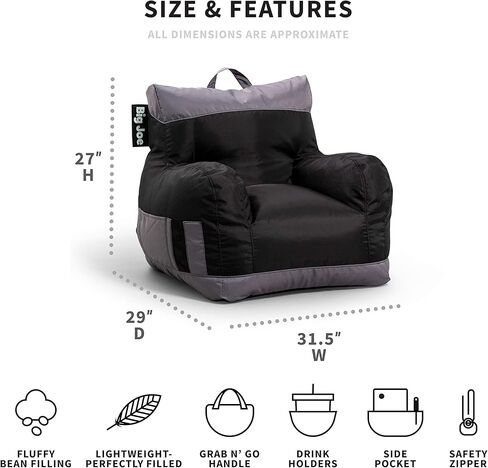 كرسي Big Joe Dorm Bean Bag مع حامل مشروبات وجيب، لونين أزرق Smartmax، مزيج نايلون بوليستر متين، 3 أقدام in Kuwait
