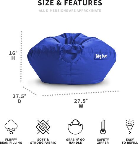 كرسي Big Joe Dorm Bean Bag مع حامل مشروبات وجيب، لونين أزرق Smartmax، مزيج نايلون بوليستر متين، 3 أقدام in Kuwait