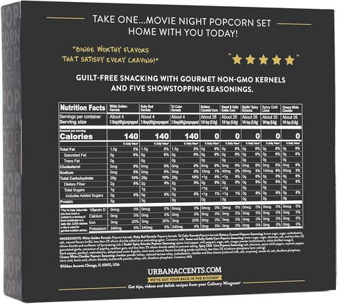 Urban Accents MOVIE NIGHT مجموعة متنوعة من حبات الفشار وتوابل الفشار (مجموعة من 8) - 3 عبوات نواة الفشار غير المعدلة وراثيًا و5 توابل للوجبات الخفيفة من الفشار الذواقة in Saudi Arabia