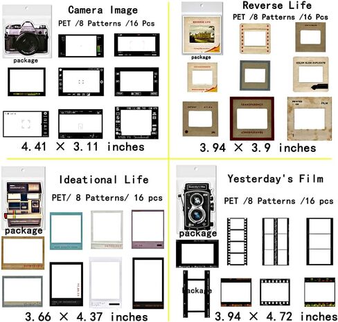 Vilikya Aesthetic Film Frames for Scrapbook Supplies, 4 Packs Decorative Craft PET for Scrapbooking Kit, 64pcs Ephemera for Junk Journals, Picture Frames Collage Wall Decor for Room Decorations in Kuwait