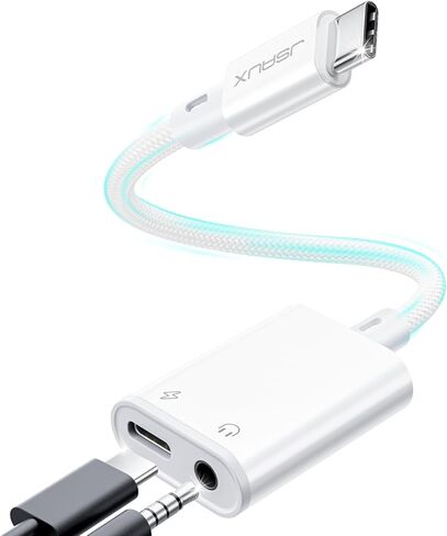 جي سوكس محول USB C الى 3.5 ملم لسماعة الراس والشاحن، 2 في 1 USB نوع C الى AUX مع دونجل شحن سريع بي دي 60 واط لسماعات اذن ستيريو متوافق مع سامسونج S23/S22، ايباد برو اير، بكسل 6/5/4 in Saudi Arabia