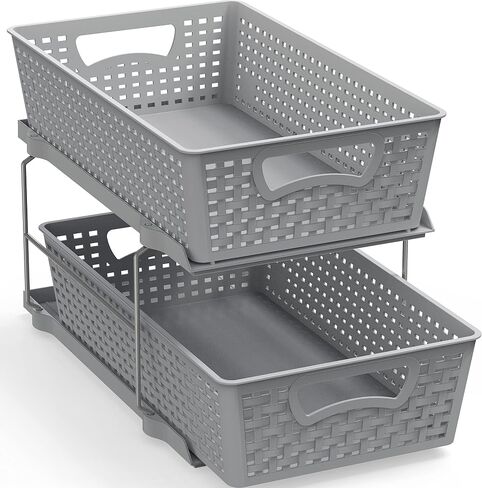 Simple Houseware 2 Tier Bathroom Organizer Tray Pull-Out Sliding Drawer/Under-Sink Storage, Black in Saudi Arabia