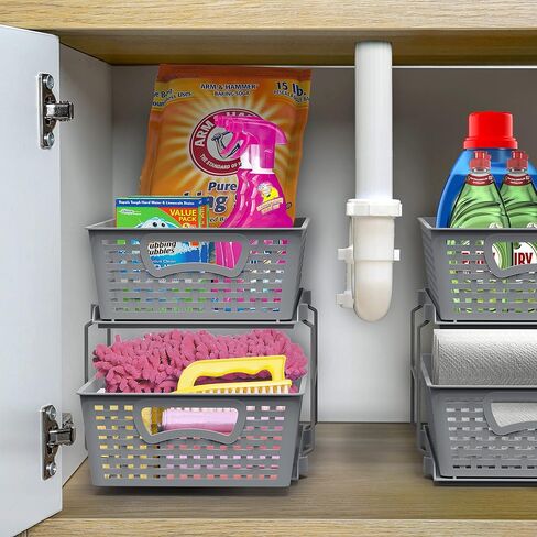 Simple Houseware 2 Tier Bathroom Organizer Tray Pull-Out Sliding Drawer/Under-Sink Storage, Black in Saudi Arabia