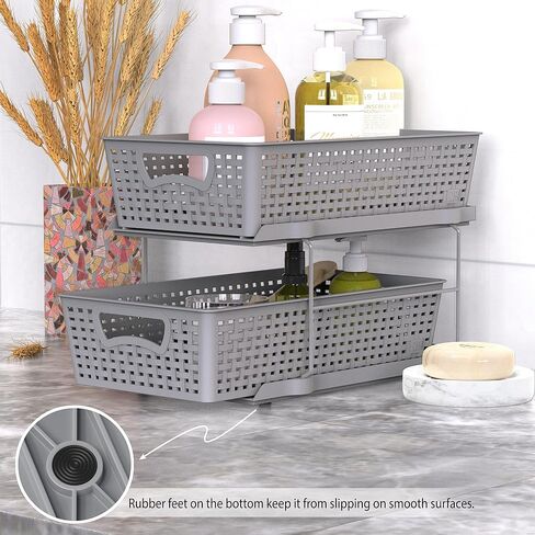Simple Houseware 2 Tier Bathroom Organizer Tray Pull-Out Sliding Drawer/Under-Sink Storage, Black in Saudi Arabia