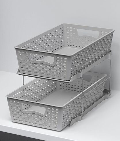Simple Houseware 2 Tier Bathroom Organizer Tray Pull-Out Sliding Drawer/Under-Sink Storage, Black in Saudi Arabia