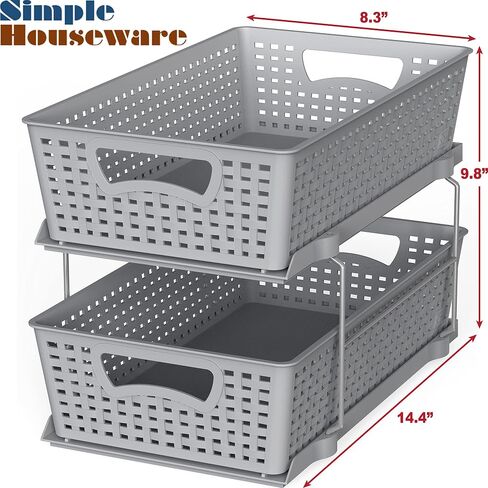 Simple Houseware 2 Tier Bathroom Organizer Tray Pull-Out Sliding Drawer/Under-Sink Storage, Black in Saudi Arabia