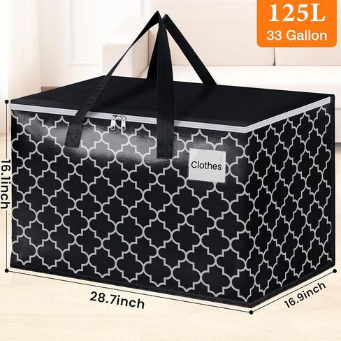 HomeHacks Moving Bags, Heavy Duty Storage Bags, Moving Boxes with Tag Pockets, Zippers & Carrying Handles, Collapsible Storage Totes for Storing, Camping, Packing & Moving Supplies, Black 88L, 4 Pack in Kuwait