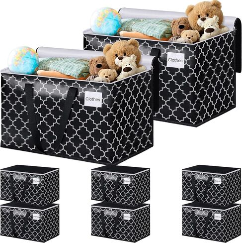 HomeHacks Moving Bags, Heavy Duty Storage Bags, Moving Boxes with Tag Pockets, Zippers & Carrying Handles, Collapsible Storage Totes for Storing, Camping, Packing & Moving Supplies, Black 88L, 4 Pack in Kuwait