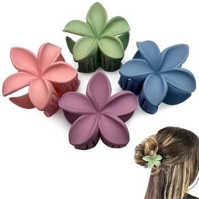 Nonslip Matte Flower Hair Claw Clips - Aesthetic Plumeria Accessories for Women with Thick or Thin Hair