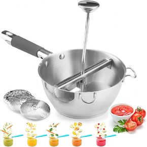 Food Mill Stainless Steel - 3 food grinder Discs - Potato ricer for mashed potatoes - Grain mill hand crank for Mashing, Straining & Grating Fruits & Vegetables - Baby food mill - Bezrat (Black)