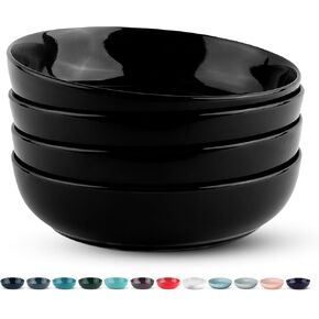 KooK Pasta Bowl, Salad Bowls, Soup, Serving Bowls, Ceramic, Large Capacity, Microwave & Dishwasher Safe, Set of 4, 40 Oz,(Black) in Kuwait