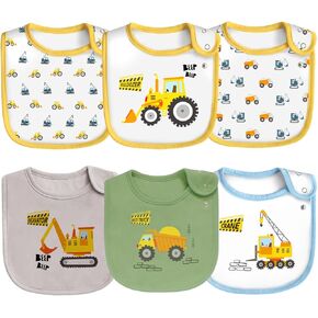 Maiwa 6 Pack Waterproof Cotton Baby Bibs with Snaps for baby boys girls teething drooling and feeding