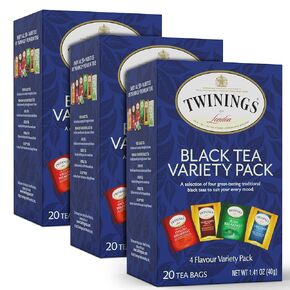 Twinings Black Tea Variety Pack with Earl Grey Tea, English Breakfast Tea, Irish Breakfast Tea, and Lady Grey Tea Bags, Individually Wrapped, 20 Count Ea (Pack of 3) in Saudi Arabia